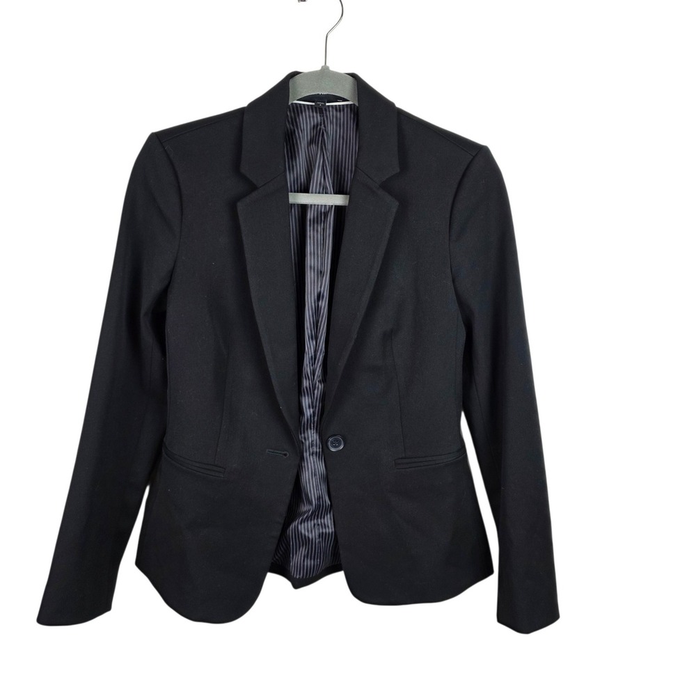 Express Blazer Women 4 Black Excellent Single Button Stretch Pinstripe Lining